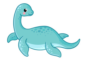 Wall Mural - Vector illustration with elasmosaurus. Cute dinosaur plesiosaurus in cartoon style.