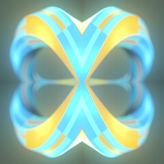 Poster - Twisted blue and yellow kaleidoscopic shape in fantasy style. Trendy background. 3d rendering digital illustration