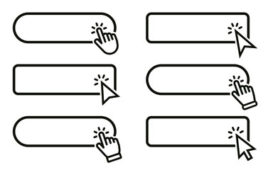 Leinwandbilder - Click Here Button with hand or mouse cursor. Click button. Modern action button. Computer mouse cursor or hand pointer symbol. Set for button website design. Vector illustration