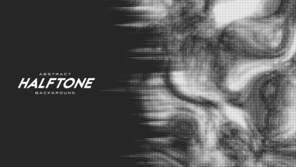Poster - Abstract vector torn monochrome halftone background. Scrathed dotted texture element.