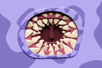 Wall Mural - 3d illustration of a monster mouths. Funny facial expression, open mouth with tongue and drool.