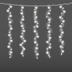  Realistic glowing garlands. Glowing lights for design of Christmas holiday cards.