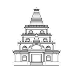 Wall Mural - Vector illustration of a Buddhist temple. Religious architectural building. Outline