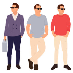 Wall Mural - men with glasses flat design, isolated, vector
