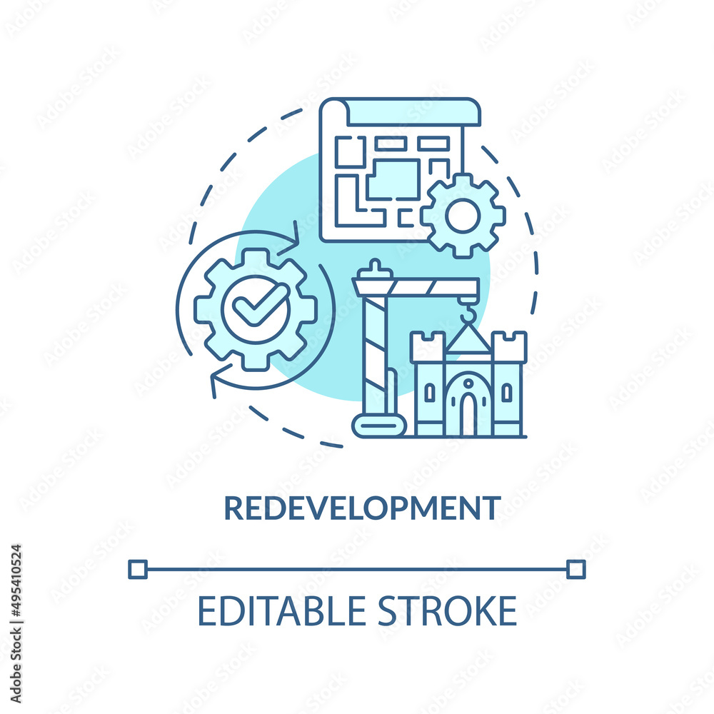 Redevelopment turquoise concept icon. Urban architecture. Heritage ...