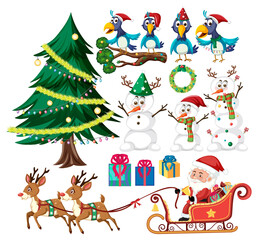 Wall Mural - Christmas set with tree and decorations