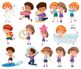 Poster - Set of children doing different activities on white background