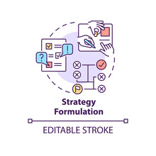Strategy Formulation Concept Icon. Plan Implementation. Social Planning Stage Abstract Idea Thin Line Illustration. Isolated Outline Drawing. Editable Stroke. Arial, Myriad Pro-Bold Fonts Used