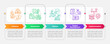 Heritage conservation process rectangle infographic template. Data visualization with 5 steps. Process timeline info chart. Workflow layout with line icons. Myriad Pro-Bold, Regular fonts used