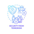 © bsd studio - Security from terrorism blue gradient concept icon. Armed forces. National protection program abstract idea thin line illustration. Isolated outline drawing. Myriad Pro-Bold font used
