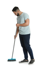 Sticker - Young man with broom on white background