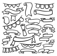 set of hand drawn banner doodle isolated on white background vector illustration