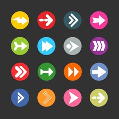 Poster - Arrow sign icon set. Simple circle shape internet button on gray background.