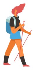 Wall Mural - woman walking with trekking pole for hiking vector