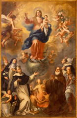 Papier Peint - MONOPOLI, ITALY - MARCH 5, 2022: The baroque painting of Madonna of rosary among the saints in Cathedral - Basilica di Maria Santissima della Madia by unknown artist.