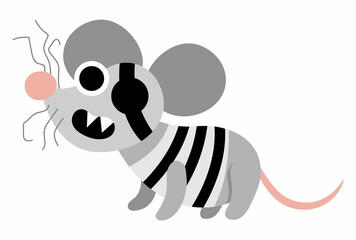 vector pirate mouse icon. cute one eye animal illustration. treasure island hunter in stripy shirt. 