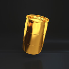 Wall Mural - Plastic barrel gold floating on a black background, 3d render