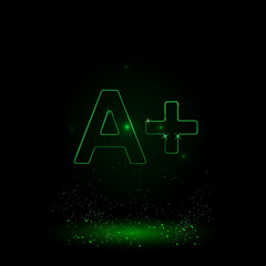 Poster - A large green outline A plus symbol on the center. Green Neon style. Neon color with shiny stars. Vector illustration on black background