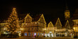 Half-timbered houses with christmas tree in the night