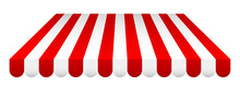 Commercial Canopy Awning For Store. Tent With White And Red Stripes For Market, Shop With Shadows On Transparent Background. Vector Design Element.