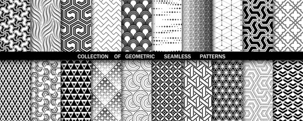 Geometric set of seamless black and white patterns. Simple vector graphics