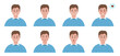 © Julia Me - Man emotions set. Different facial expression icons. People face avatars. Vector illustration in flat style isolated on white background.