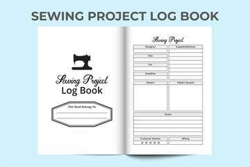 Poster - Sewing project log book KDP interior. Fashion designer business notebook and measurement planner template. KDP interior journal. Sewing project task tracker and payment logbook interior.