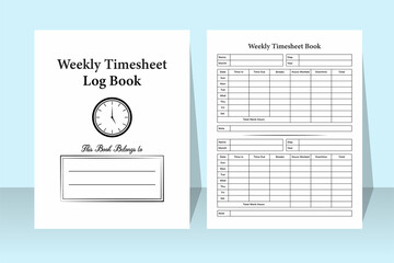 Poster - Weekly timesheet log book KDP interior. Time management and employee work timer notebook template. KDP interior journal. Weekly timesheet notebook and business time management journal interior.