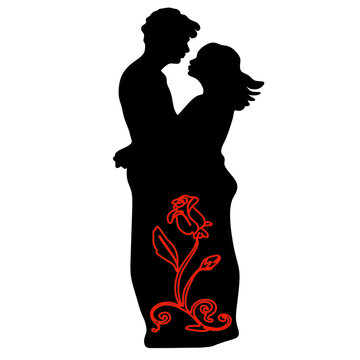 Silhouette of a couple in love. Man and woman together. Vector illustration