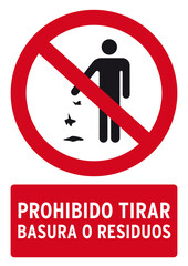 Wall Mural - forbidden to throw garbage or waste poster in spanish language