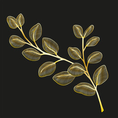 Wall Mural - art, golden branch of leaves. vector illustration.