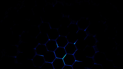 Wall Mural - Digital generated technology hexagon background.Glossy textured hexagons with blue back glow.Modern futuristic background 3d illustration. Pattern hexagon background abstract and geometric wallpaper