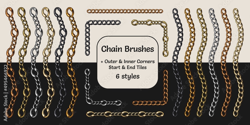 Chain Tile Pattern Metallic chain pattern brushes with corners, end and start tiles in ...