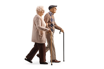 Sticker - Elderly man and woman walking together with canes