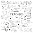 © Jobzdesign (CF : 84) - Vector illustration of cute doodles for kids happy teacher's day greetings, Set of cute hand drawn doodles for decoration on white background, Hand Drawn Cute Doodles, Pages for coloring