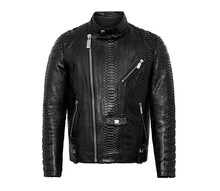 Black Leather Biker Jacket From Python Skin Isolated On White