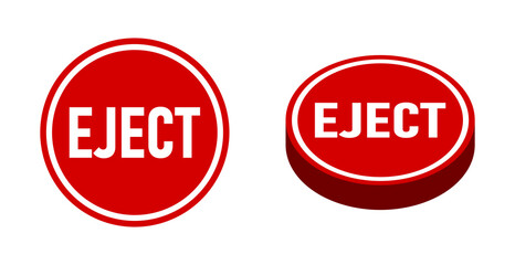 Poster - Red Eject Push Button Badge Icon Set with Top and Perspective Views. Vector Image.