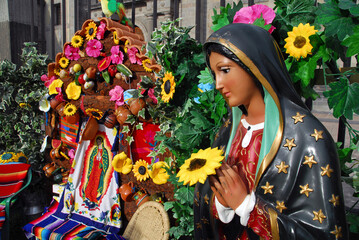 statue of our lady of guadalupe, virgin of guadalupe, mexican altar on corpus christi thursday in th