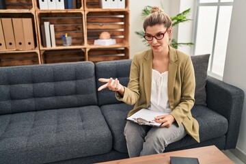 Poster - Young blonde woman psychologist having consultation at psychology center