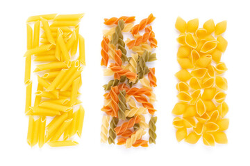 Poster - Pasta collection food isolated at white background. Raw pasta assortment italian food on white