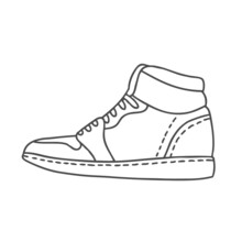 Stylish Sneakers Vector Drawing Black And White. Funny Dood L With Sneakers