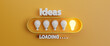Idea loading concept with light bulb on yellow background, loading idea business concept and progress, creativity for business idea,minimal design, problem solving, brainstorm, 3d render illustration