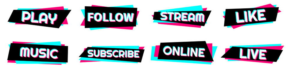 Wall Mural - set of stickers for a popular social network. black - blue - pink sticker on white background. moder