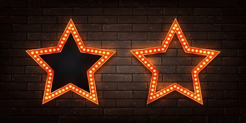 Wall Mural - Vector realistic isolated retro neon marquee star billboard on the wall background.