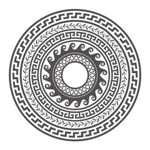 Circle Greek Mandala Design. Round Meander Borders. Decoration Elements Patterns. Vector Illustration Isolated On White Background