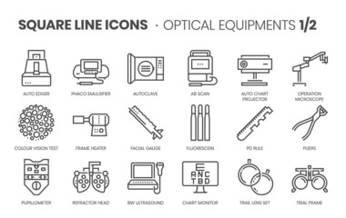optical equipments 2 related, pixel perfect, editable stroke, up scalable square line vector icon se