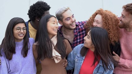 Wall Mural - Group of young multiracial people having fun together outdoor