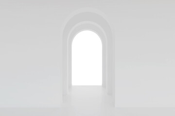 Poster - White architecture arch hallway space. Abstract arch curve corridor.