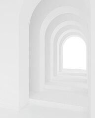 Poster - White architecture arch hallway space. Abstract arch curve corridor.