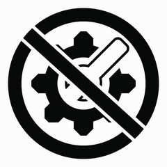 Poster - Do not repair. No settings. Icon prohibition gear. Shopping cart isolated minimal single flat linear icon for application and info-graphic. 